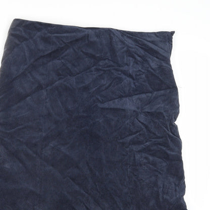 Close-up detail of ROWLANDS women’s blue corduroy swing skirt