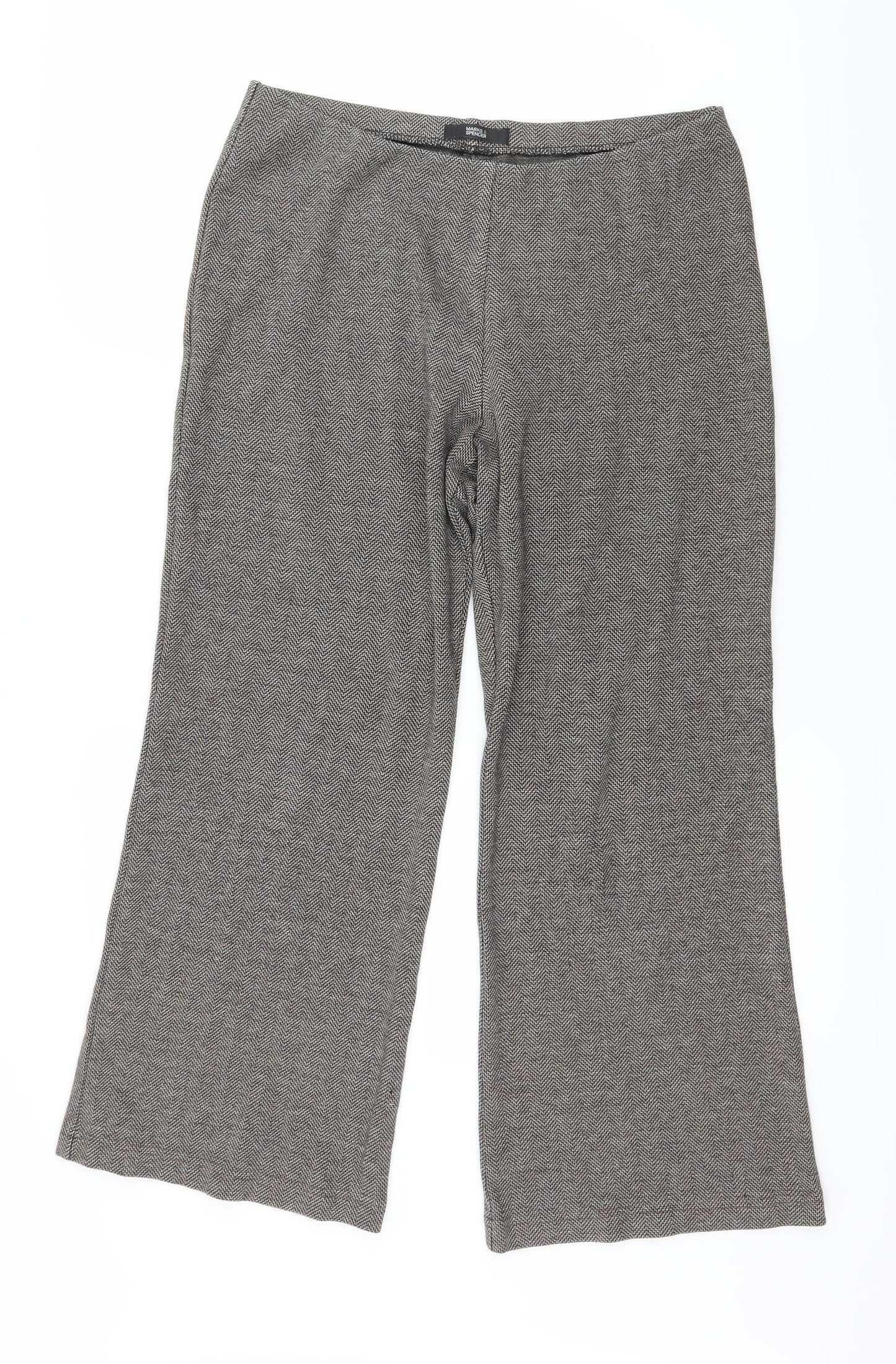 Marks and Spencer Womens Brown Herringbone Jersey Trousers  Size 32 L25 in