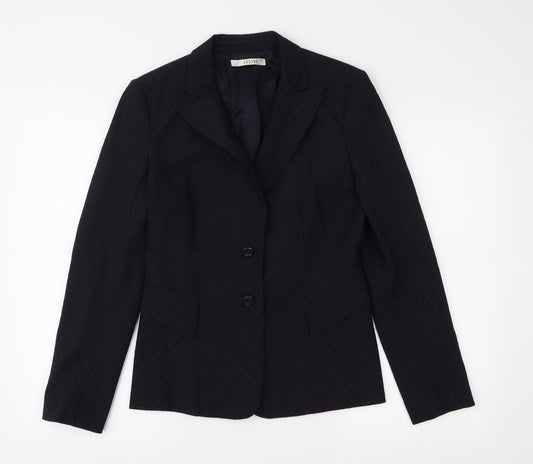 Jesire Womens Blue Striped  Jacket Suit Jacket Size 8