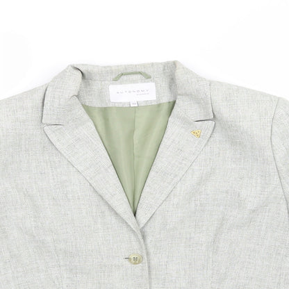 Close-up detail of Autonomy women’s green jacket suit jacket, size UK 16