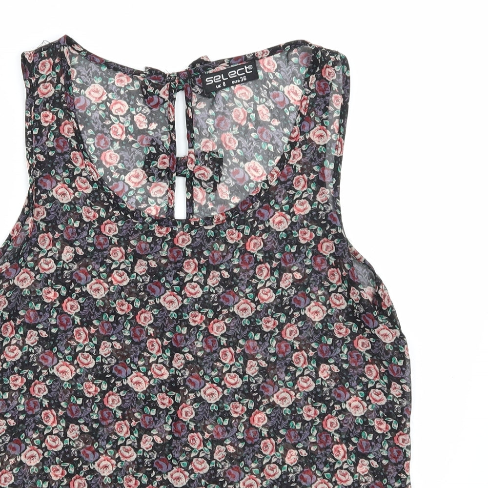 Select Womens Black Floral  Basic Tank Size 8