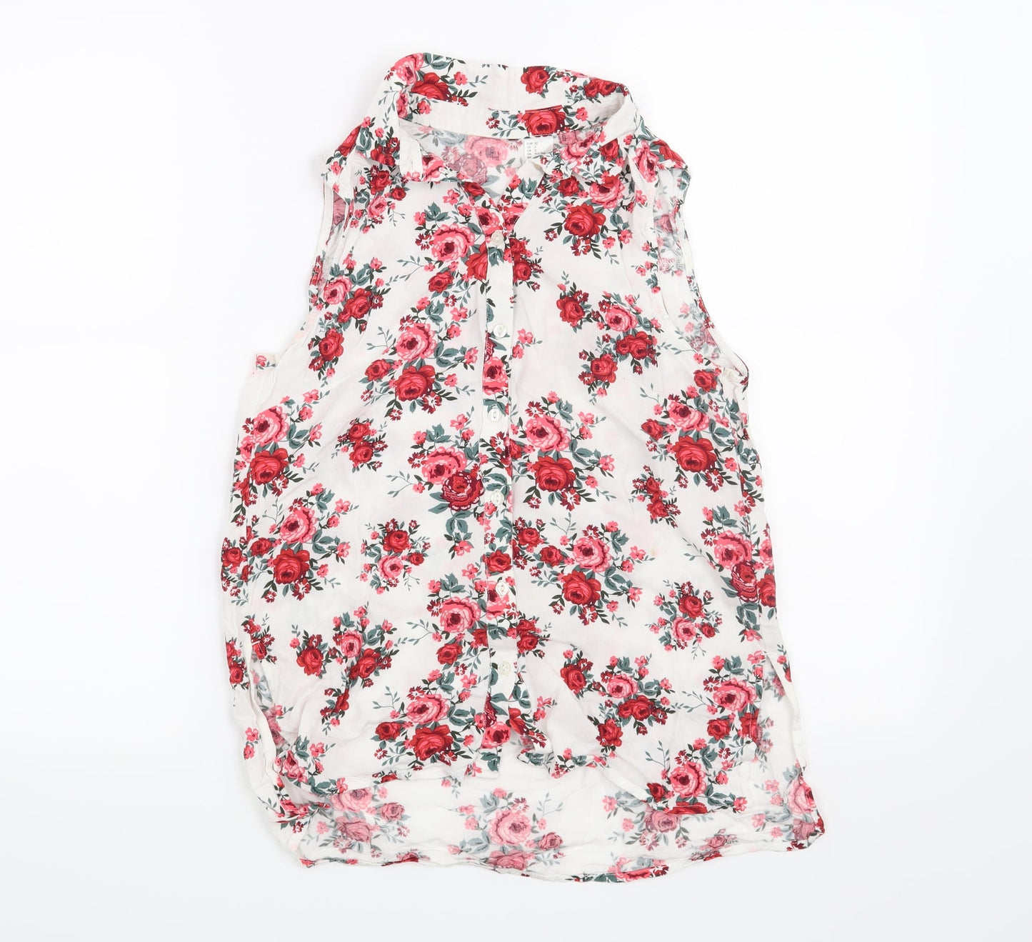 H&M Womens White Floral  Basic Blouse Size 4