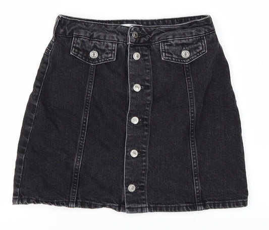 Topshop Womens Black  Denim A-Line Skirt Size 8