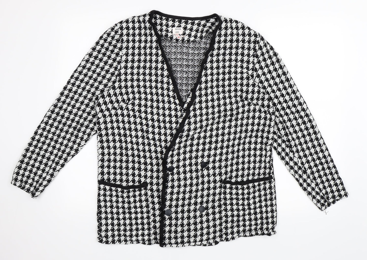Doreen Lord Womens Black Houndstooth  Jacket Blazer Size 18