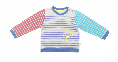 Front view of Angel & Rocket boys’ grey striped pullover sweatshirt, size 2-3, years