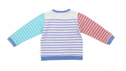 Back view of Angel & Rocket boys’ grey striped pullover sweatshirt, size 2-3, years