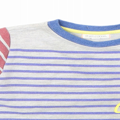 Close-up detail of Angel & Rocket boys’ grey striped pullover sweatshirt, size 2-3, years