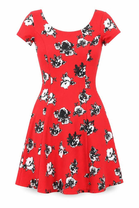 H&M Womens Red Floral  A-Line  Size 8