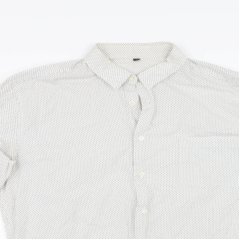 Preworn Womens Ivory Polka Dot  Basic Button-Up Size L