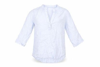 Front view of H&M girls’ blue striped tunic button-up, size 9, years