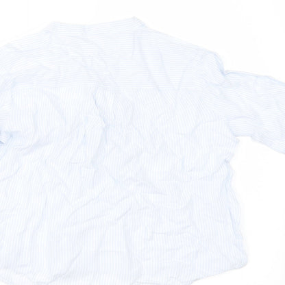 Brand and care label for H&M girls’ blue striped tunic button-up, size 9, years