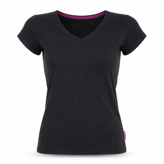 Front view of Miss Fiori women’s black basic t-shirt, size UK 12