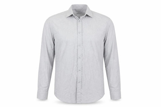 Front view of HIJKLM men’s blue geometric button-up, size 16