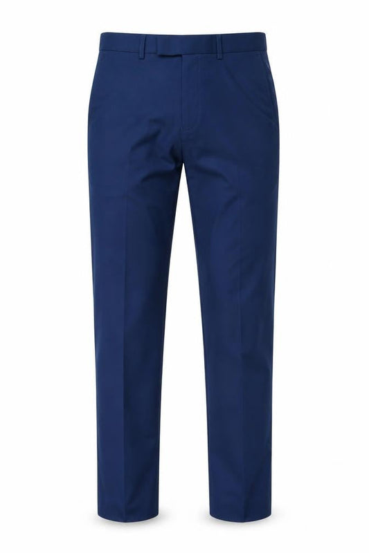 Front view of Marks & Spencer men’s blue trousers, size 30, 31-inch leg