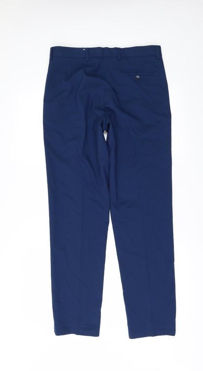 Back view of Marks & Spencer men’s blue trousers, size 30, 31-inch leg