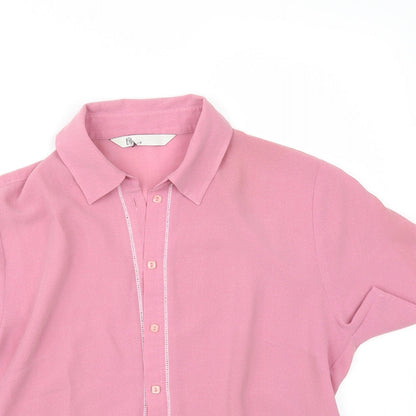 Close-up detail of BHS women’s pink tunic button-up, size UK 12