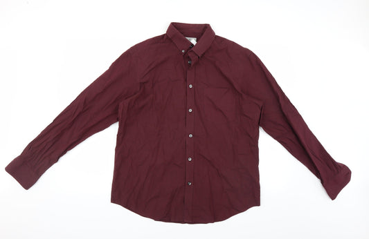 Marks and Spencer Mens Purple Striped   Button-Up Size L