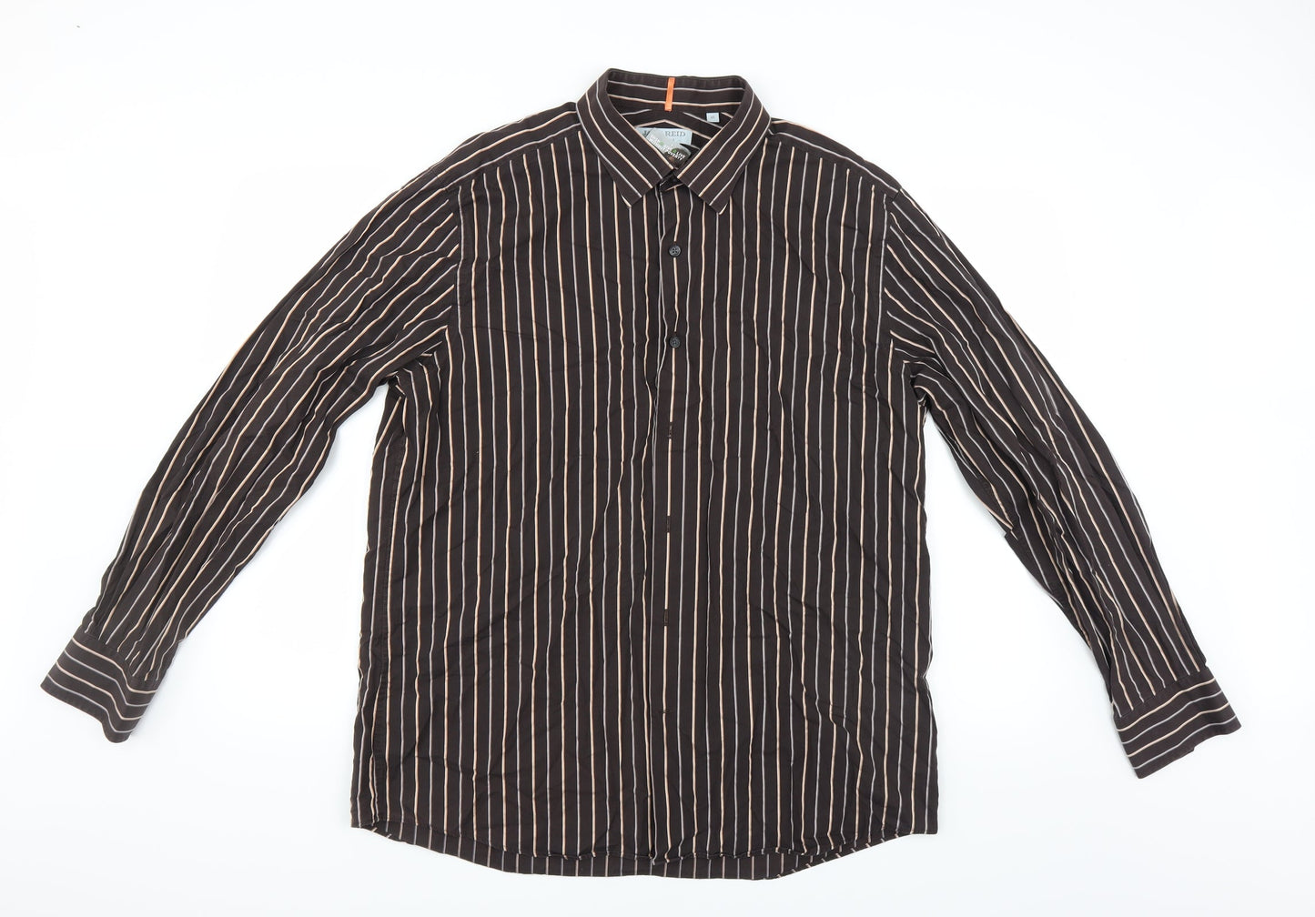 BHS Mens Brown Striped   Button-Up Size XL