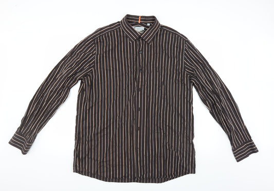 BHS Mens Brown Striped   Button-Up Size XL