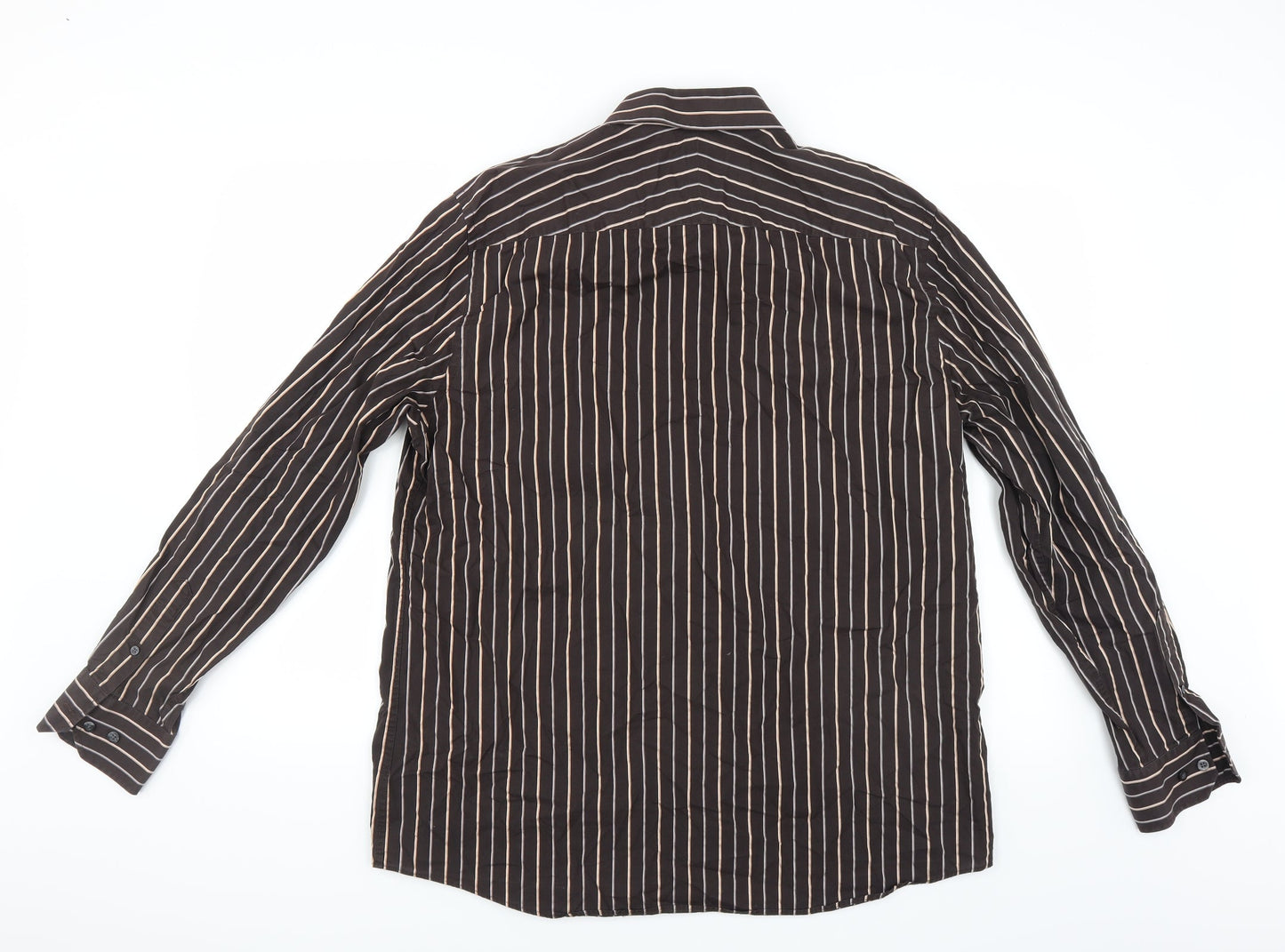 BHS Mens Brown Striped   Button-Up Size XL