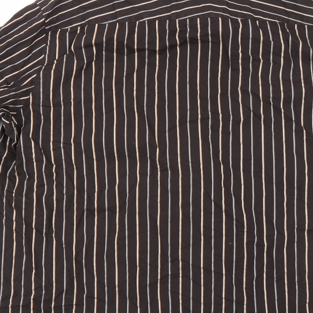 BHS Mens Brown Striped   Button-Up Size XL