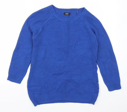 Front view of F&F women’s blue jumper, size UK 8