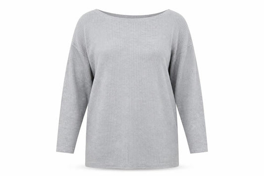 Front view of Boohoo women’s grey jumper, size UK 18