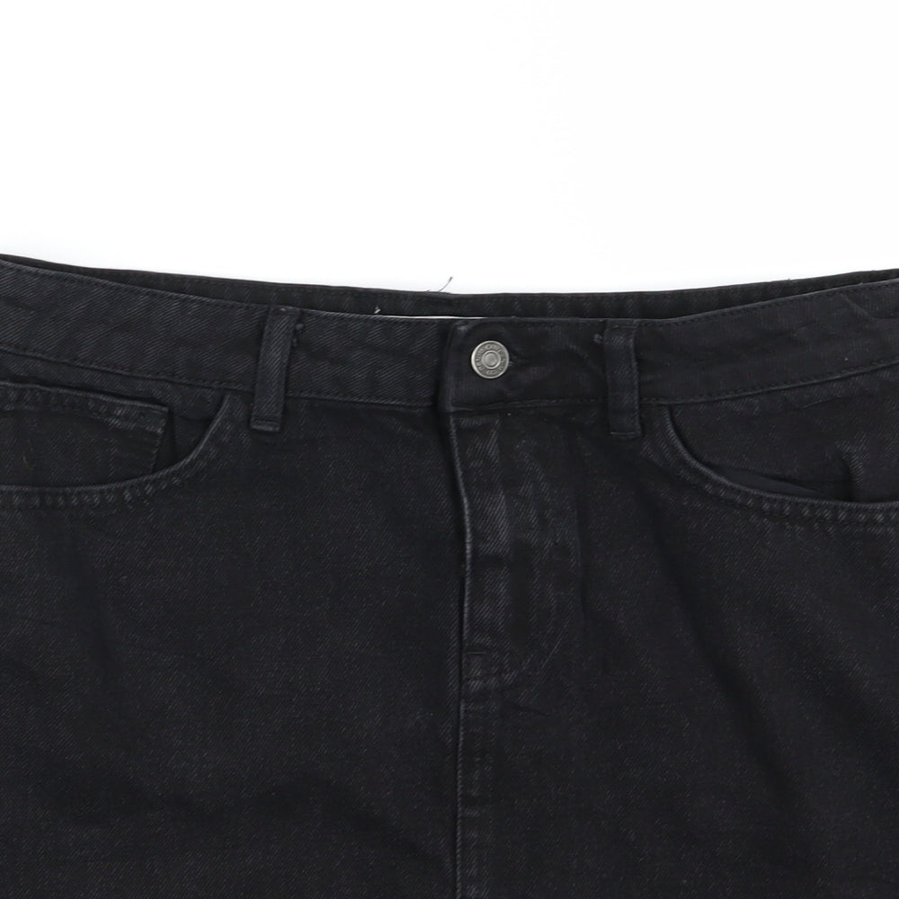 Denim & Co. Womens Black Striped Denim A-Line Skirt Size 12