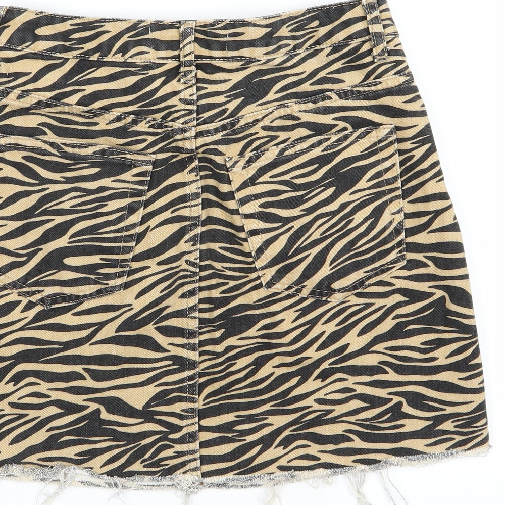 Denim & Co. Womens Orange Animal Print Denim A-Line Skirt Size 6