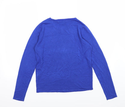 Back view of Pure & Natural women’s blue knit jumper, size UK 10, - beaded