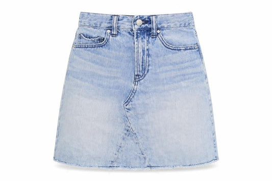 Front view of Gap women’s blue denim a-line skirt, size UK 6