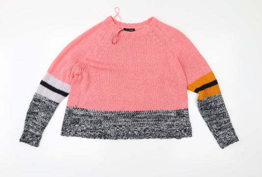 QED London Womens Pink Striped Knit Pullover Jumper Size M