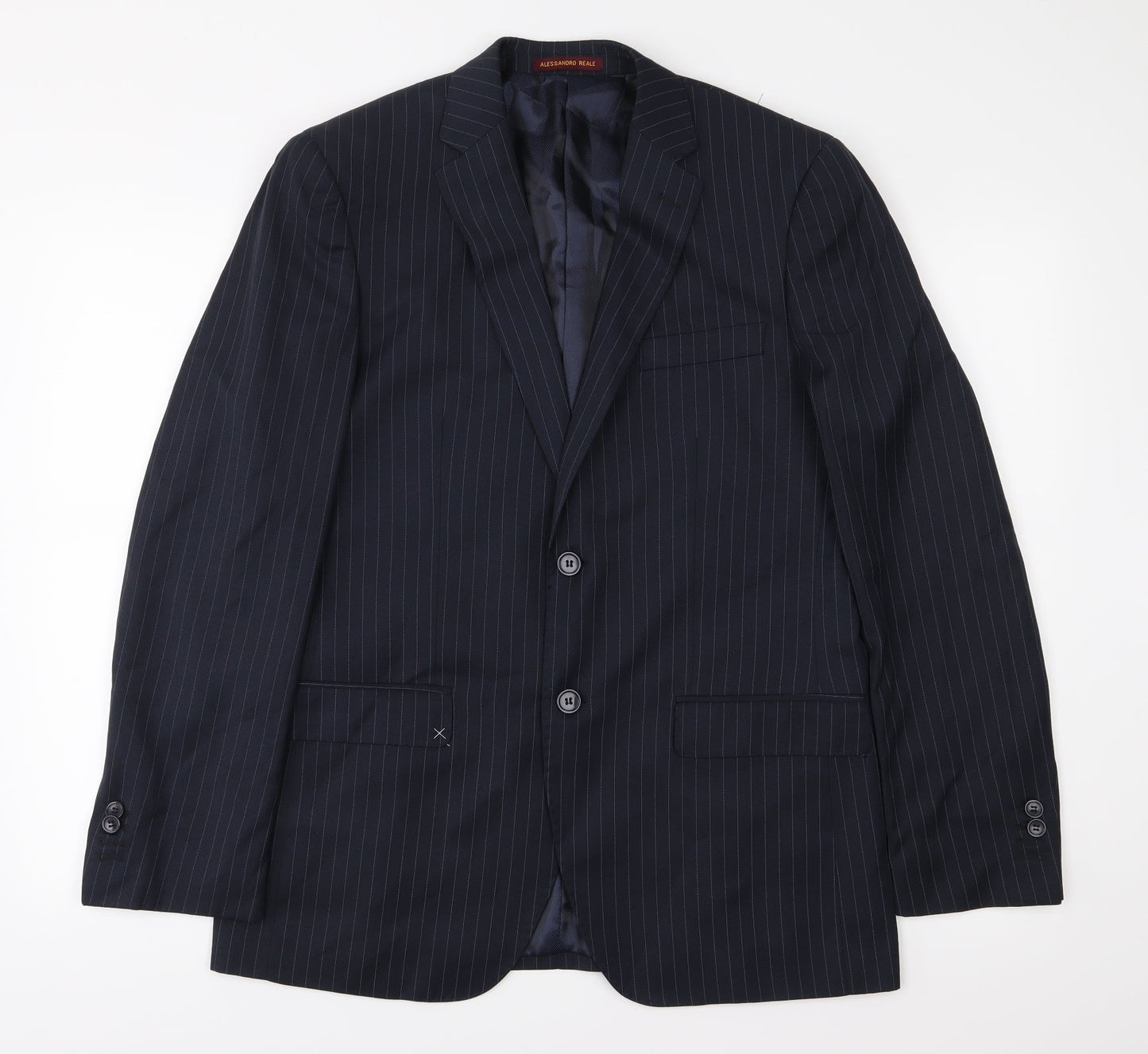 Alessandro Reale Mens Blue Striped  Jacket Suit Jacket Size 38