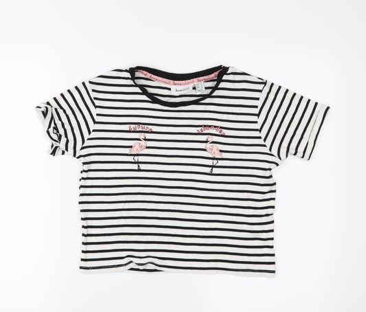 Love Island Womens White Striped  Cropped T-Shirt Size 8
