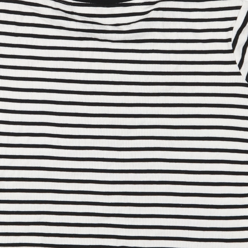 Love Island Womens White Striped  Cropped T-Shirt Size 8