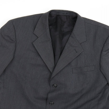 Close-up detail of Copperstone men’s grey rayon jacket suit jacket, size 44