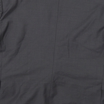 Brand and care label for Santinelli men’s grey rayon jacket suit jacket, size 44