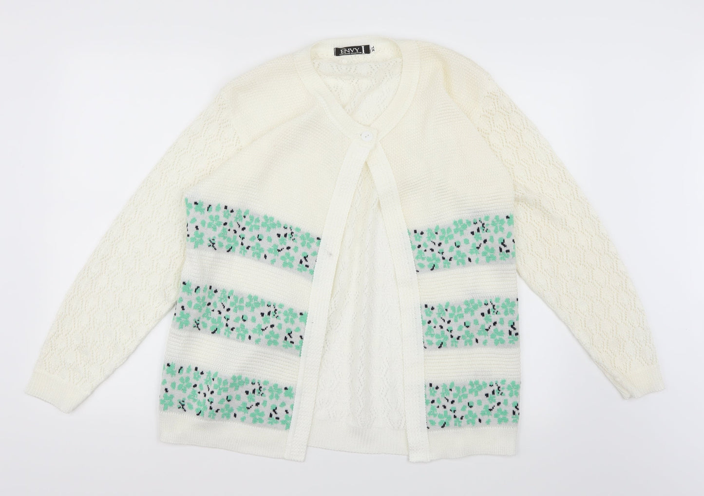 Envy Womens White Floral Knit Cardigan Jumper Size XL