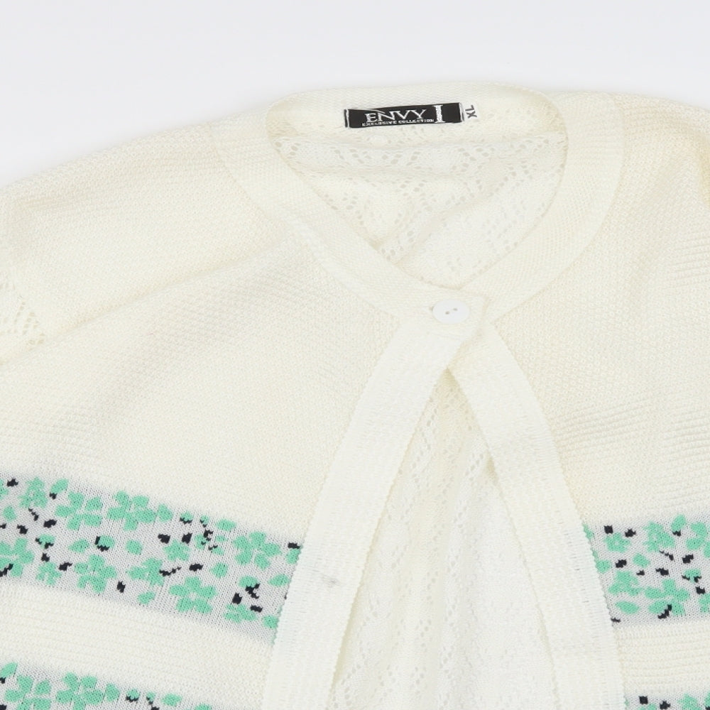 Envy Womens White Floral Knit Cardigan Jumper Size XL