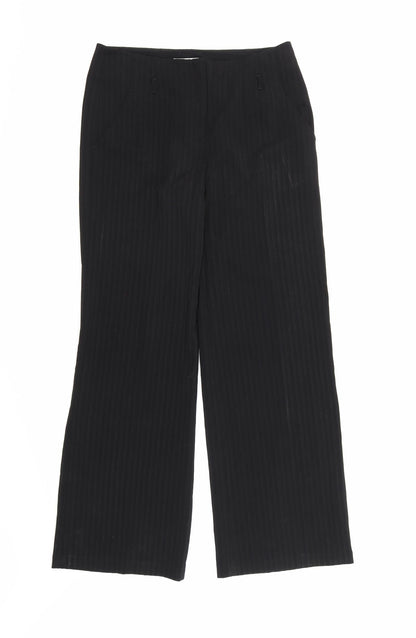 Front view of George women’s black striped rayon trousers, size UK 10, 30-inch leg