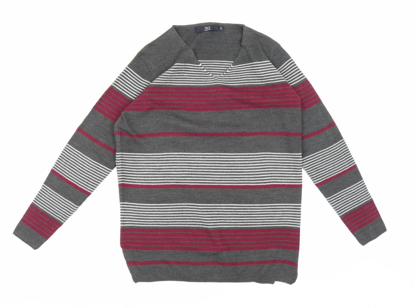 Isle Essentials Womens Grey Striped Knit Pullover Jumper Size 14