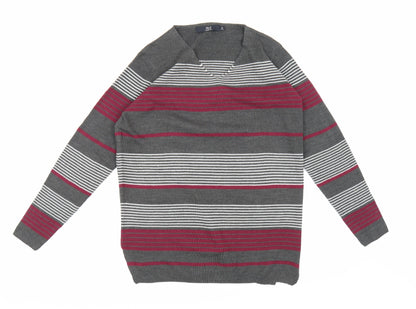 Additional front view of Isle Essentials women’s grey striped knit jumper, size UK 14