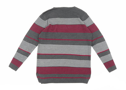 Back view of Isle Essentials women’s grey striped knit jumper, size UK 14