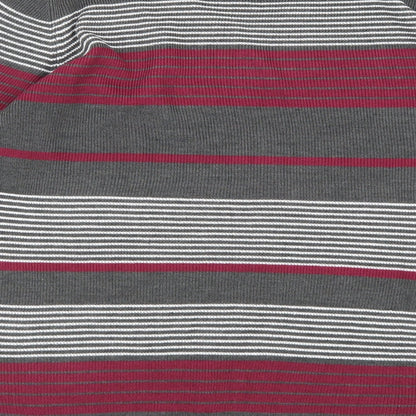 Brand and care label for Isle Essentials women’s grey striped knit jumper, size UK 14