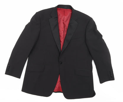 Front view of Charlton Gray men’s black rayon jacket suit jacket, size 46