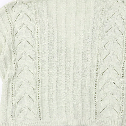 Brand and care label for Marks & Spencer women’s green cardigan jumper, size UK 14