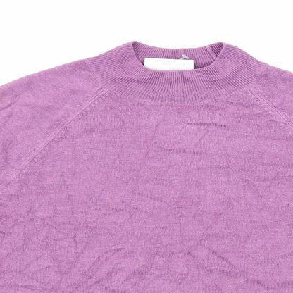 Close-up detail of BHS women’s purple basic t-shirt, size UK 12