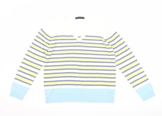 Marks and Spencer Womens White Striped  Pullover Jumper Size 14