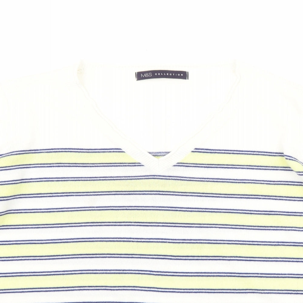 Marks and Spencer Womens White Striped  Pullover Jumper Size 14