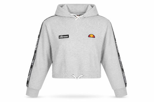 Front view of Ellesse women’s grey pullover hoodie, size UK 4